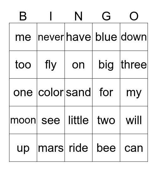 1~5 Bingo Card