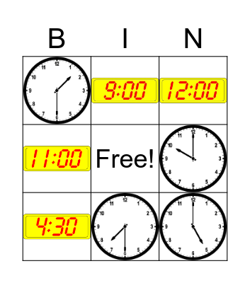 Analog and Digital Time Bingo Card