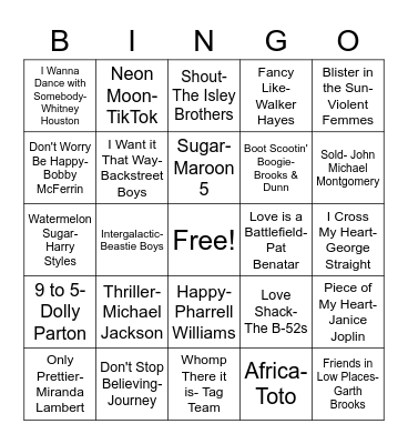WMS Name that Tune BINGO Card