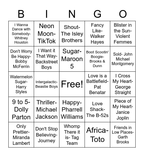 WMS Name that Tune BINGO Card