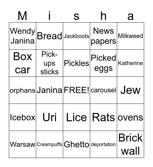Milkweed comrehension Bingo Card