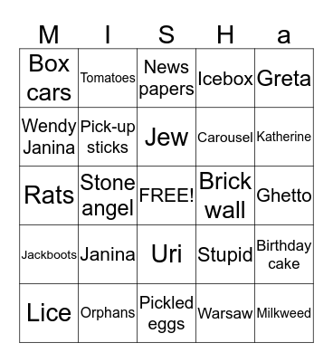 Milkweed Comrehension Bingo Card