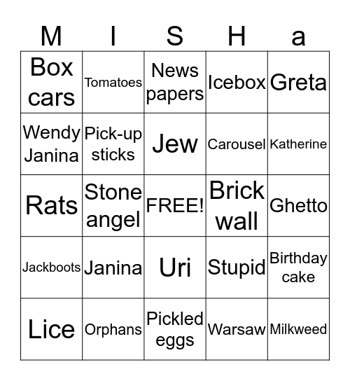 Milkweed Comrehension Bingo Card