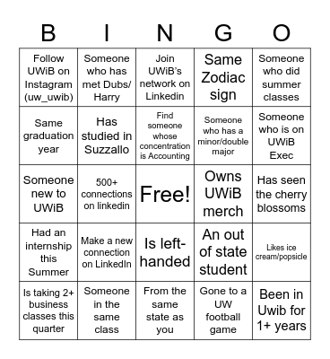 UWiB Kickoff!! Bingo Card