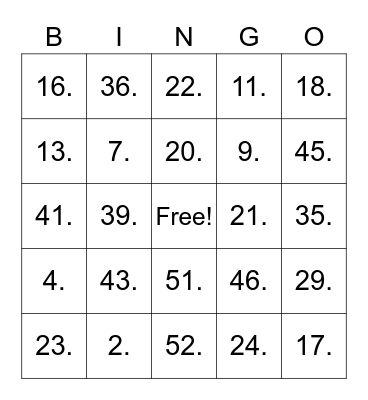 Untitled Bingo Card