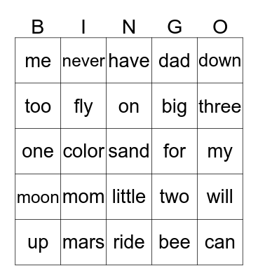 1~5 Bingo Card