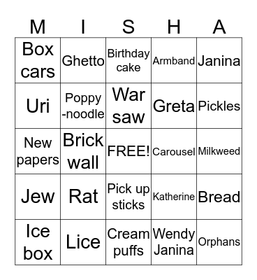 Milkweed Comprehension Bingo Card