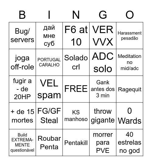 Smite Bingo Card