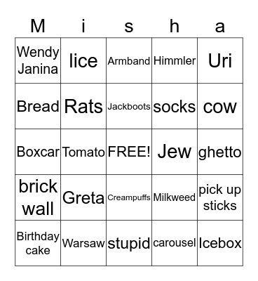 Milkweed Comprehension Bingo Card