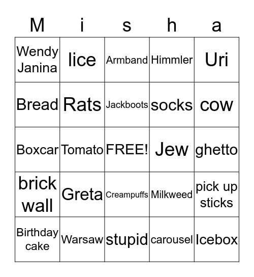 Milkweed Comprehension Bingo Card