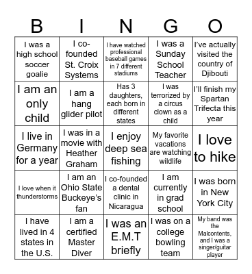 T&IC / Field Immersion Activity Bingo Card