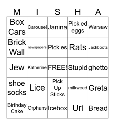 Milkweed Comprehension Bingo Card