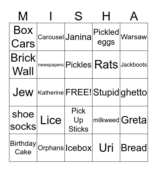 Milkweed Comprehension Bingo Card