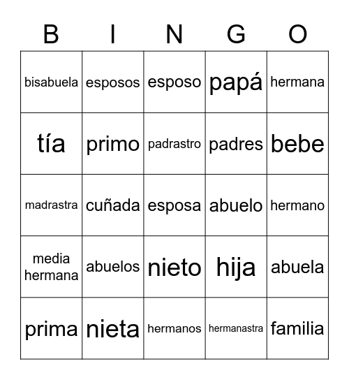 Familia Bingo Card