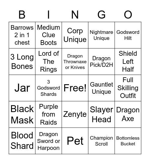 Lounger Bingo Card