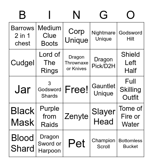 Lounger Bingo Card