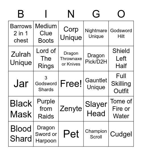 Lounger Bingo Card