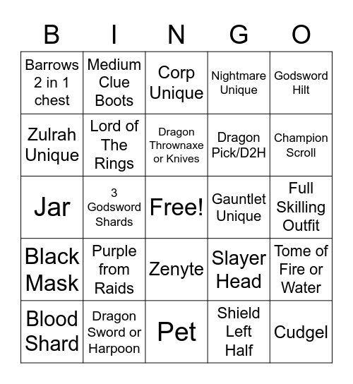 Lounger Bingo Card