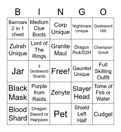 Lounger Bingo Card