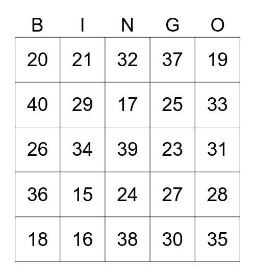 LOS NÚMEROS 15-40 Bingo Card