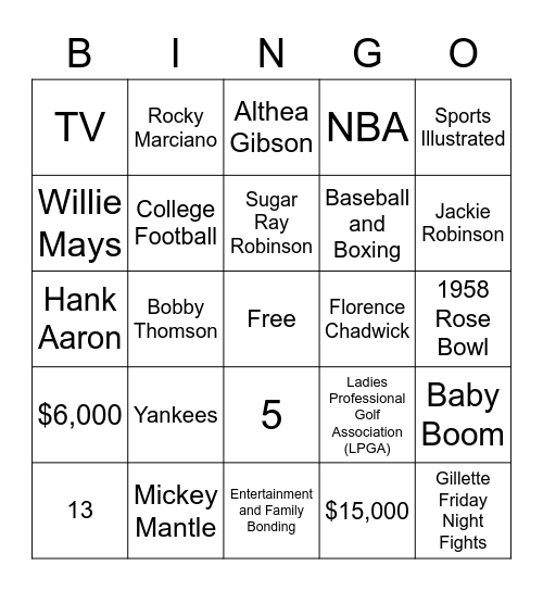 Sports in the 1950s Bingo Card