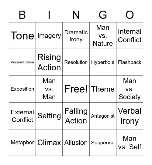 Narrative Unit Bingo Card