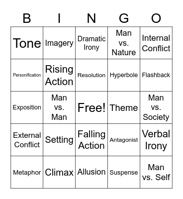 Narrative Unit Bingo Card