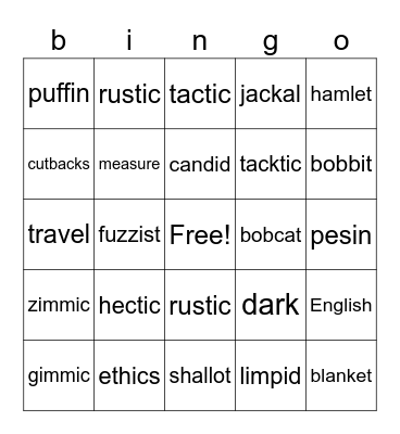 CVVC Bingo Card