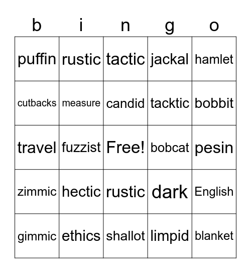 CVVC Bingo Card