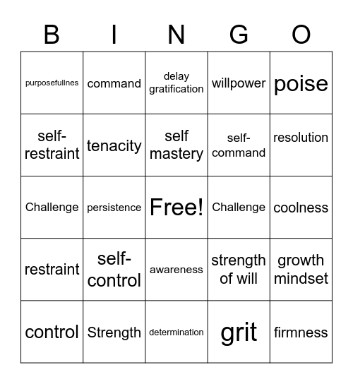 Self Discipline Bingo Card