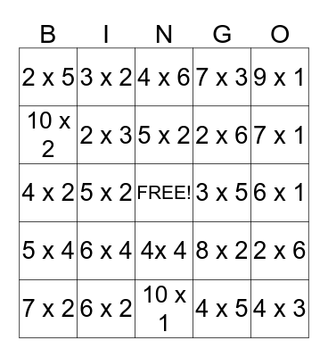 Multiplication Bingo Card