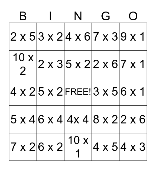 Multiplication Bingo Card