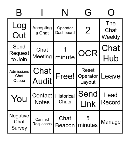 CHAT Bingo Card