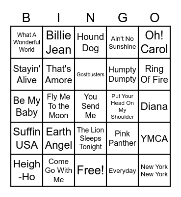 Musical Bingo Card