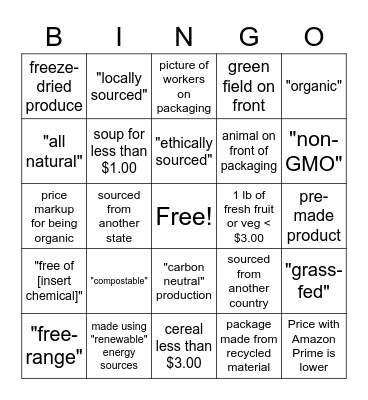 Whole Foods Bingo Card