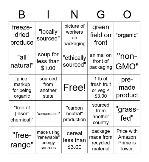 Whole Foods Bingo Card