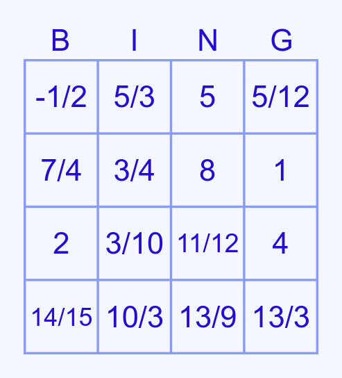 Bingo เศษส่วน Bingo Card