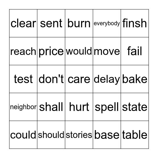 K-3 Bingo Card