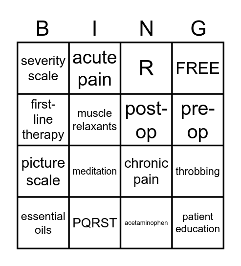 Non-Opioid Paint Control Bingo Card