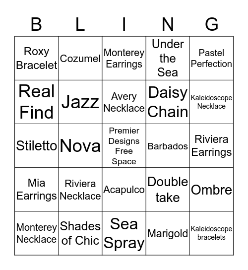 Crystal's Margarita Blingo Bingo Card