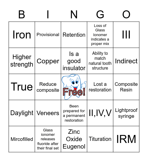 Restorative & Esthetics Ch. 43 Bingo Card