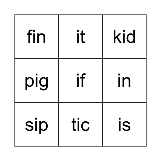 short i Bingo Card