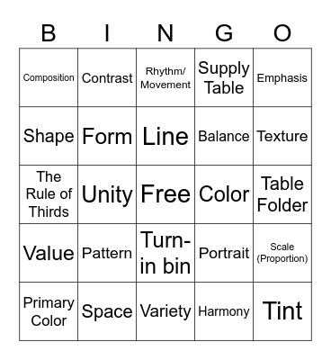 Elements of Art and Principles of Design Bingo Card