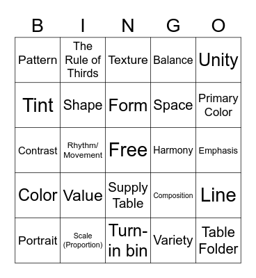 Element of Art and Principles of Design Bingo Card