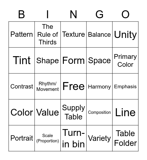 Element of Art and Principles of Design Bingo Card