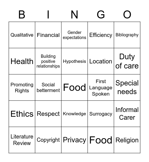 Untitled Bingo Card