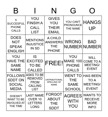 San Diego Dream Team Bingo Card