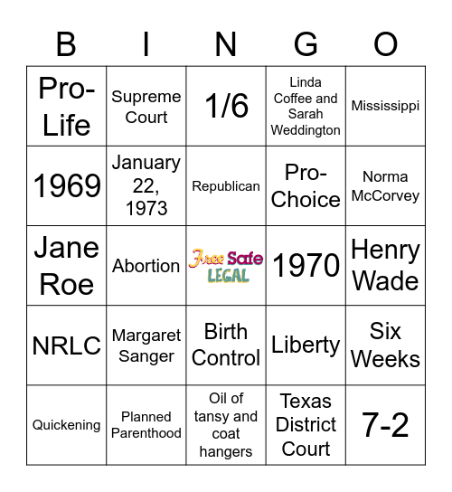Roe v. Wade Bingo Card