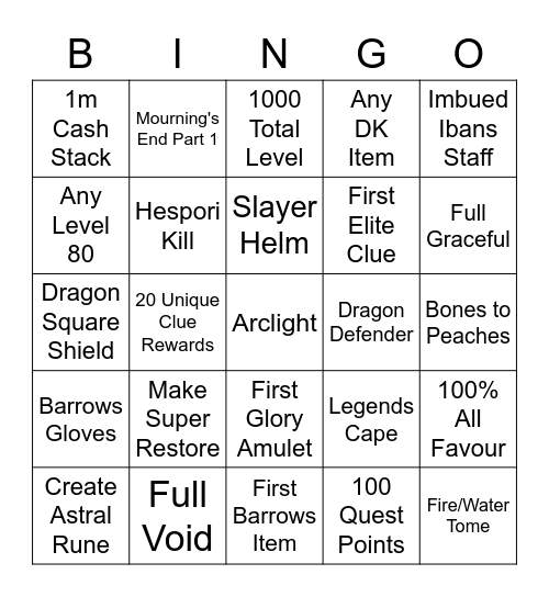 Hard Bingo Card