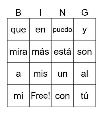Palabras frecuentes - SIL orange Lesson 11-15 Bingo Card